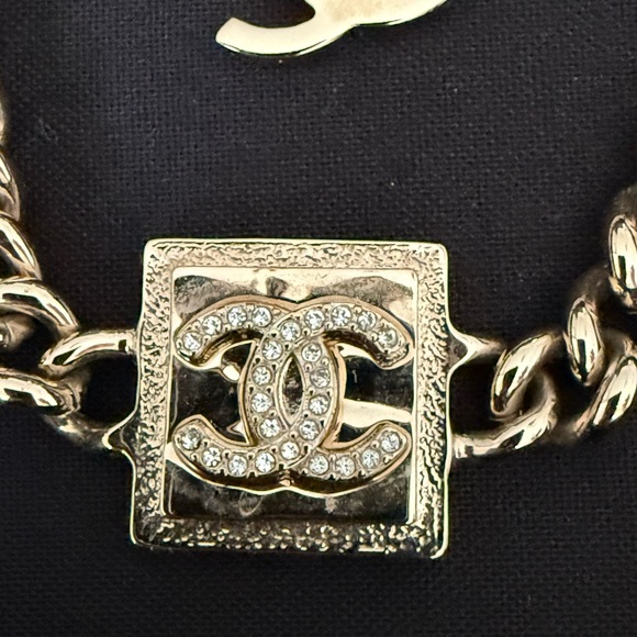 Authentic Chanel Mark Crystal Square Gold Choker Necklace - Picture 2 of 7